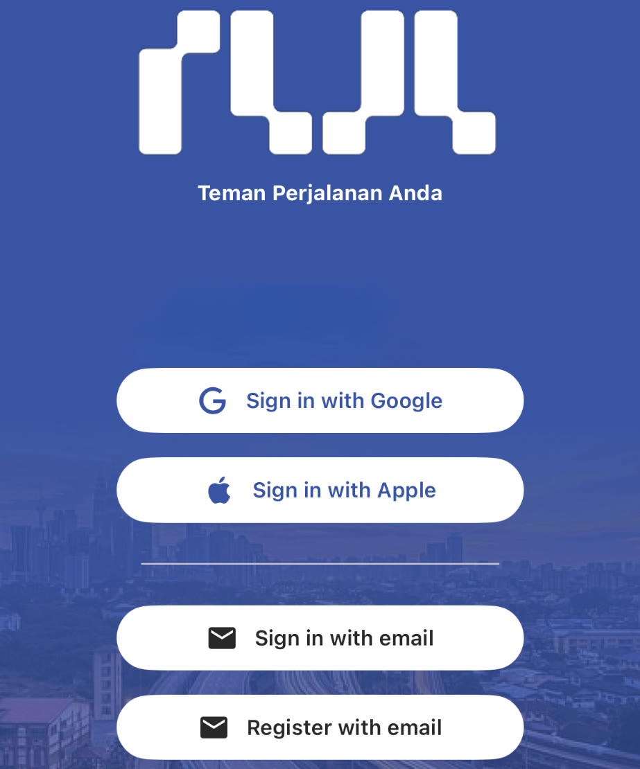 TuJu's login screen: sign in with Google, Apple or email, or register with email. There's no option to skip.